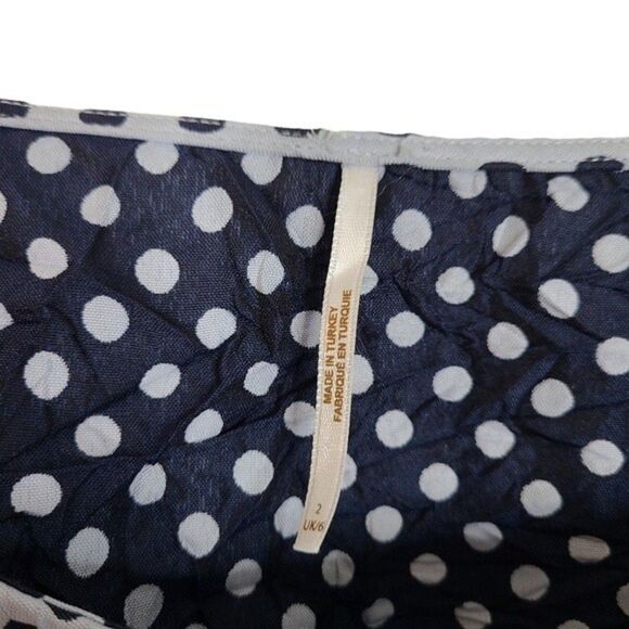 FREE PEOPLE Top Womens 2 Dusty Blue Polka Dot Puff Sleeve Blouse Cropped Shirt - Picture 6 of 12